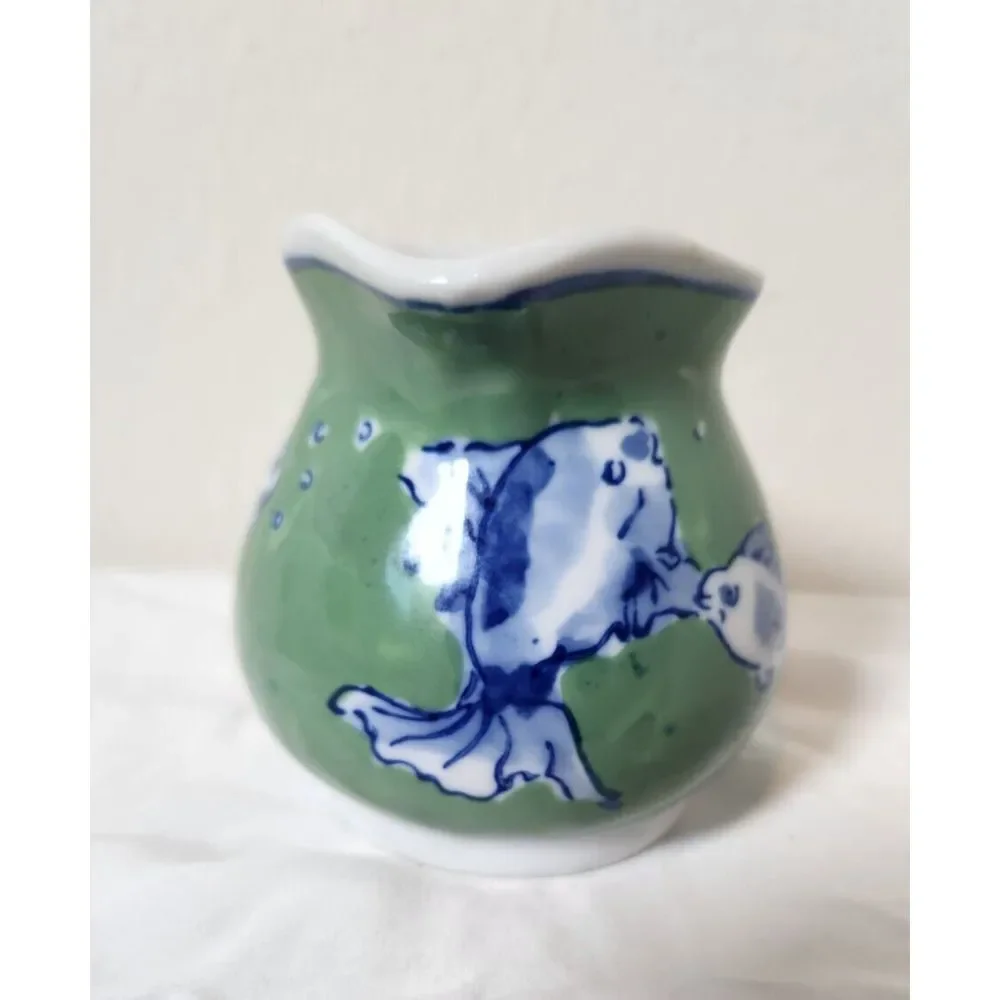 April Cornell Vintage BlueGreen Koi‎ Fish Creamer Cup Excellent Used Condition